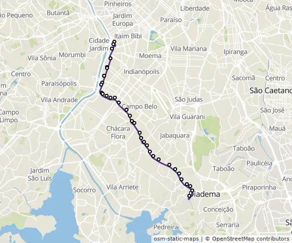 Mapa do itinerário da linha