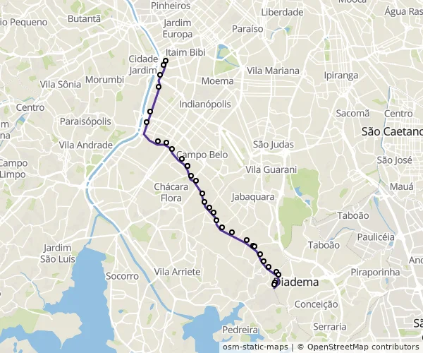 Mapa do itinerário da linha