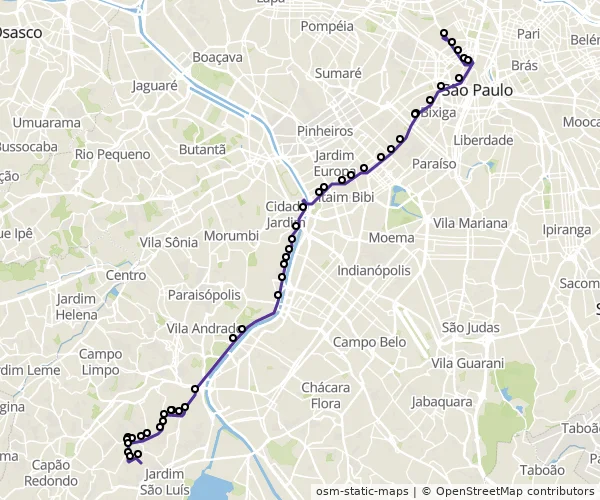 Mapa do itinerário da linha