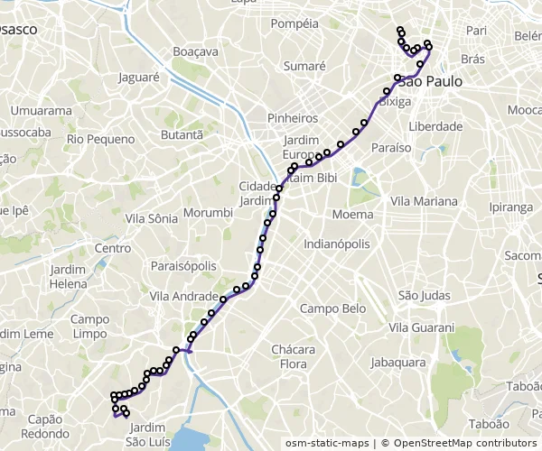 Mapa do itinerário da linha
