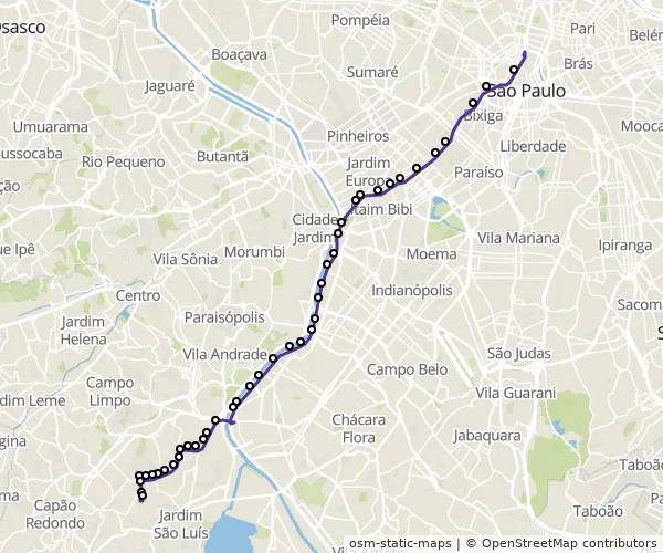 Mapa do itinerário da linha