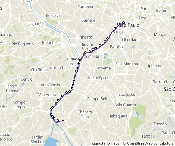 Mapa do itinerário da linha