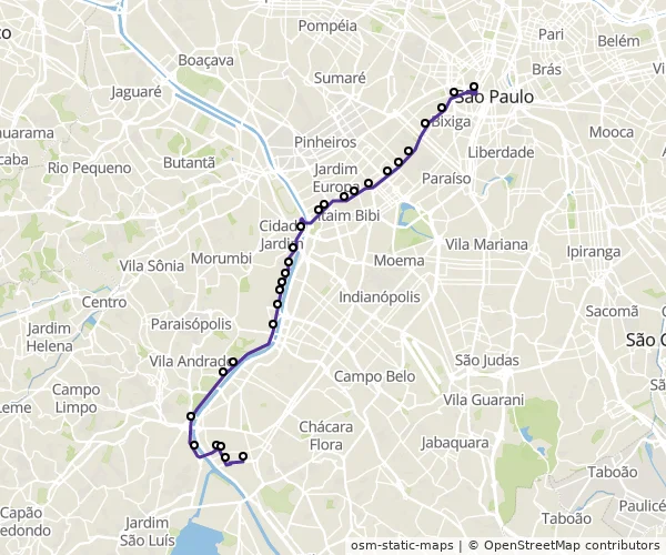 Mapa do itinerário da linha