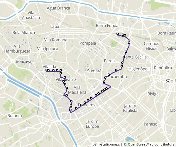 Mapa do itinerário da linha