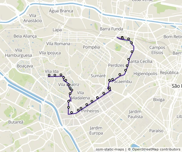 Mapa do itinerário da linha