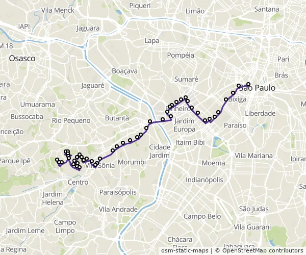 Mapa do itinerário da linha