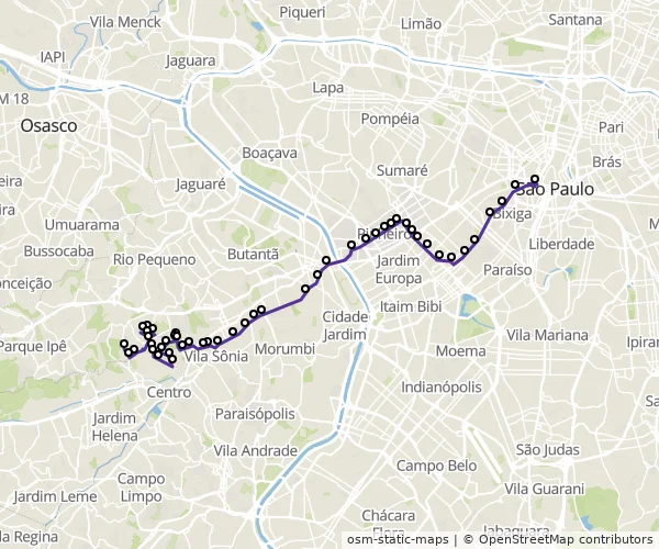 Mapa do itinerário da linha
