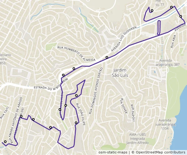 Mapa do itinerário da linha