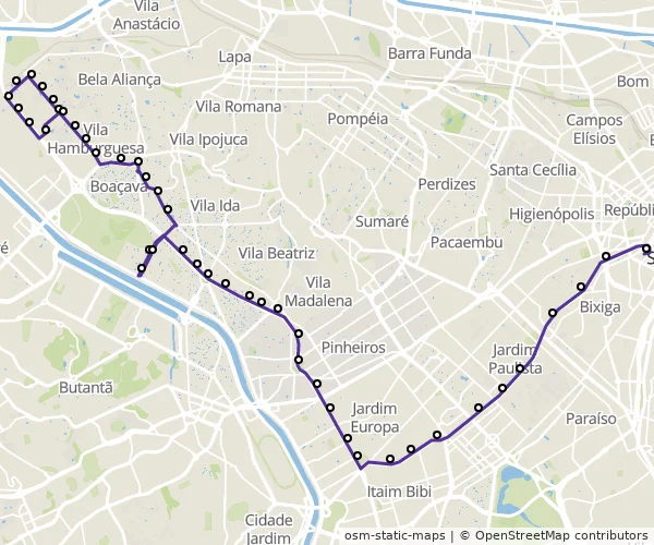 Mapa do itinerário da linha