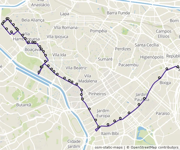 Mapa do itinerário da linha