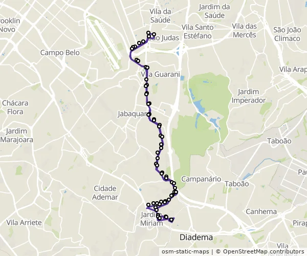 Mapa do itinerário da linha
