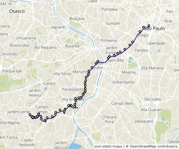 Mapa do itinerário da linha