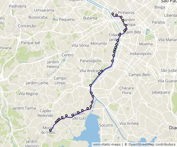 Mapa do itinerário da linha