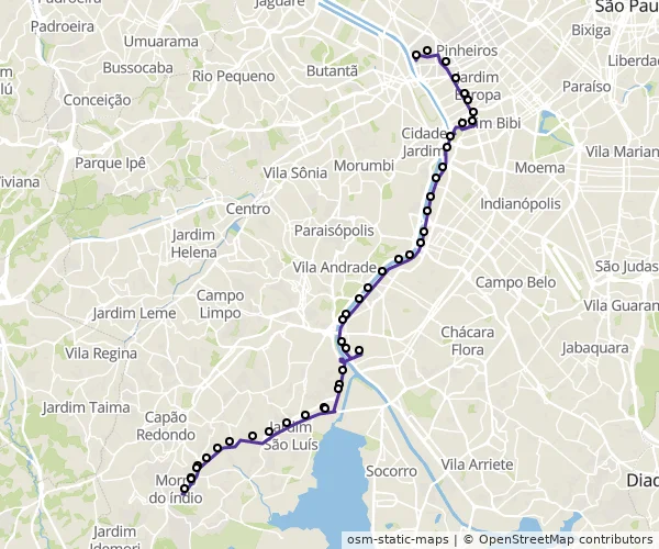 Mapa do itinerário da linha