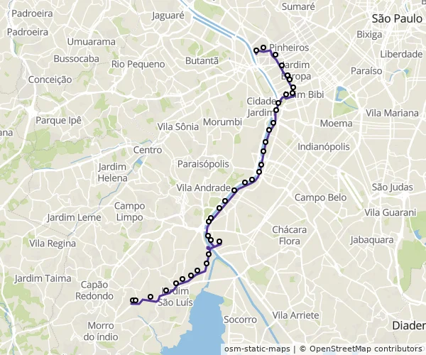 Mapa do itinerário da linha