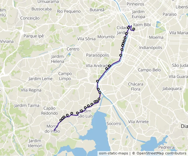 Mapa do itinerário da linha