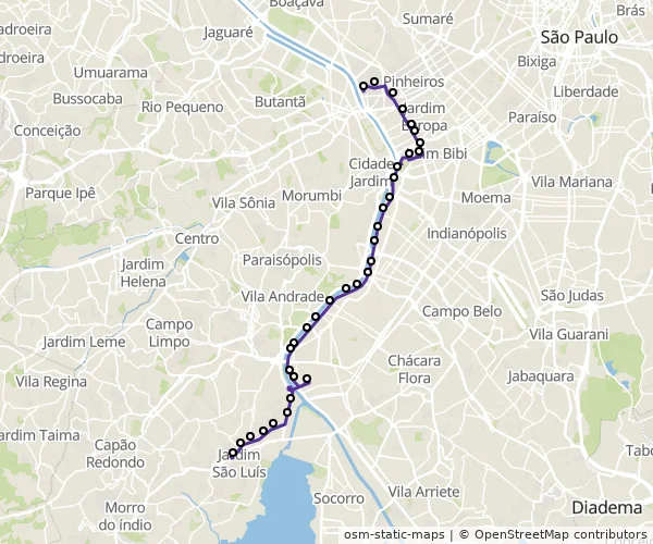 Mapa do itinerário da linha