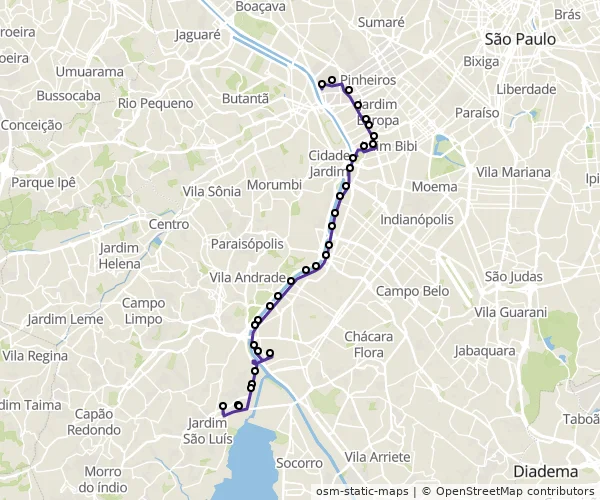 Mapa do itinerário da linha