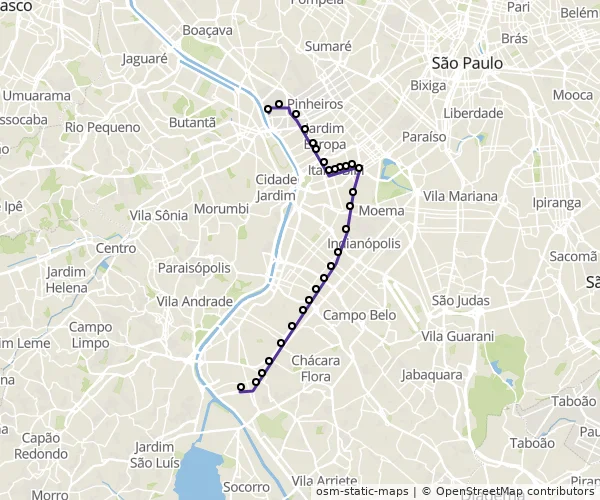 Mapa do itinerário da linha
