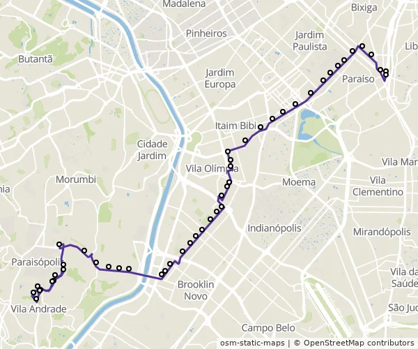 Mapa do itinerário da linha