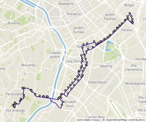 Mapa do itinerário da linha
