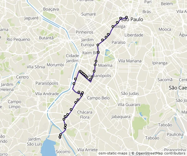 Mapa do itinerário da linha