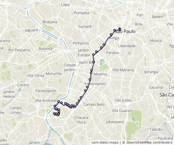 Mapa do itinerário da linha