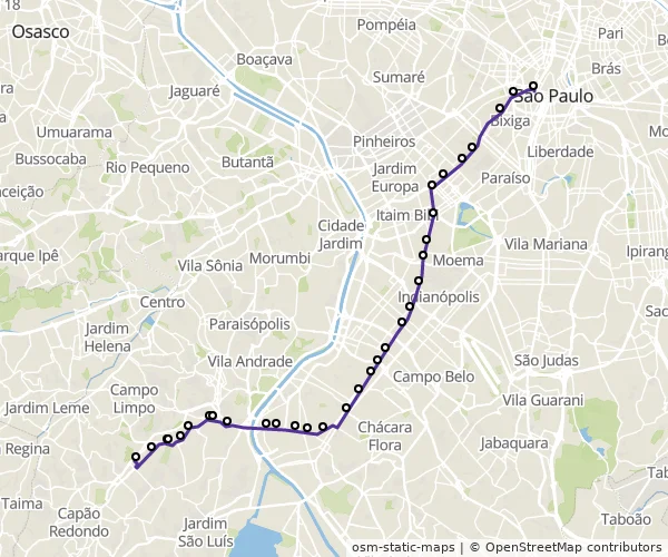 Mapa do itinerário da linha