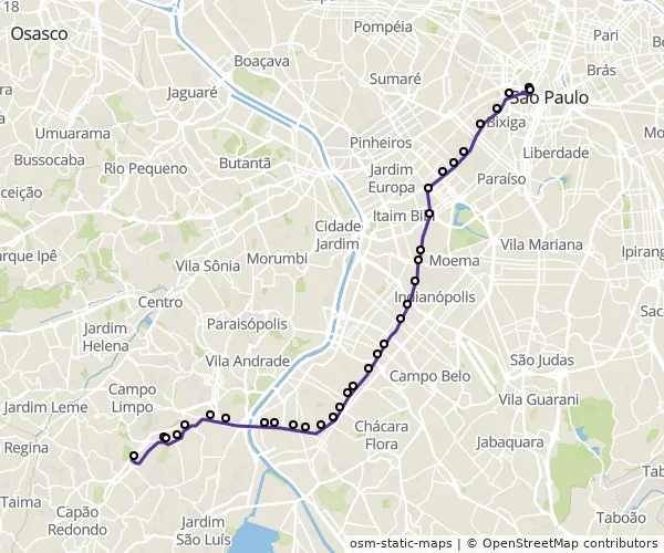 Mapa do itinerário da linha