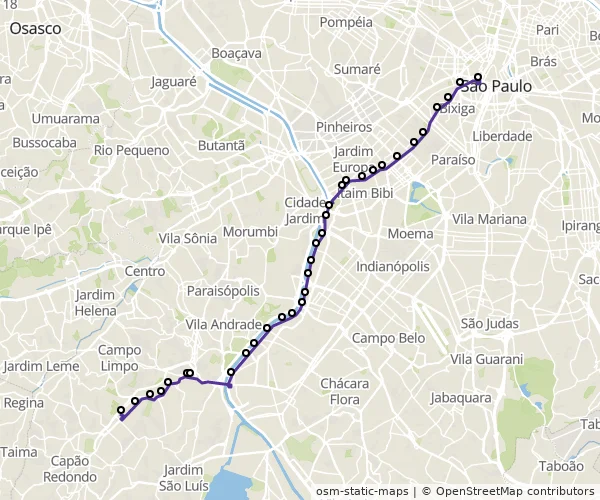 Mapa do itinerário da linha