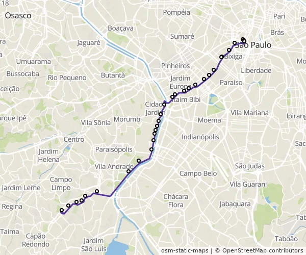 Mapa do itinerário da linha