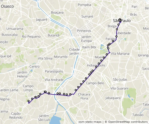 Mapa do itinerário da linha