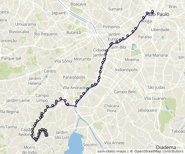Mapa do itinerário da linha