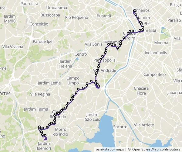 Mapa do itinerário da linha