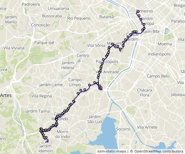 Mapa do itinerário da linha