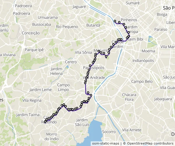 Mapa do itinerário da linha