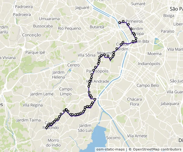 Mapa do itinerário da linha