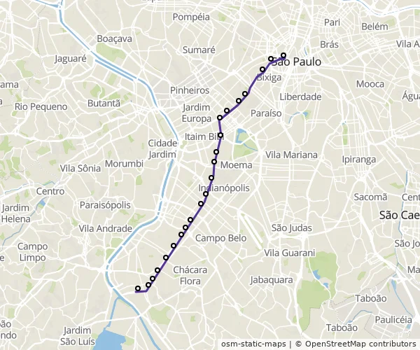 Mapa do itinerário da linha