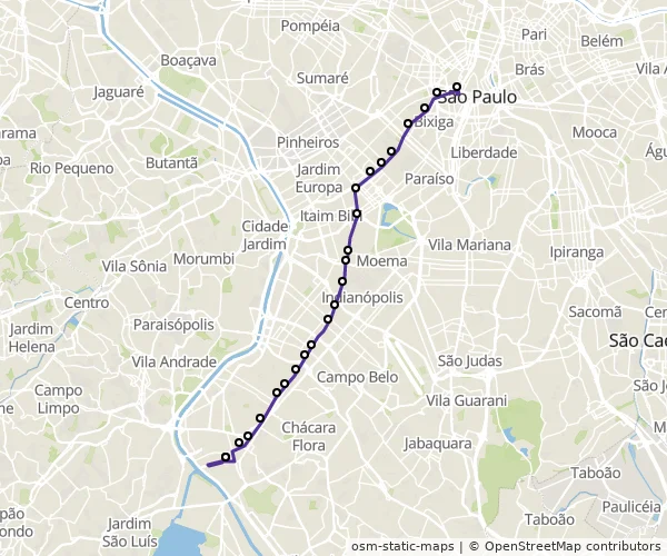 Mapa do itinerário da linha