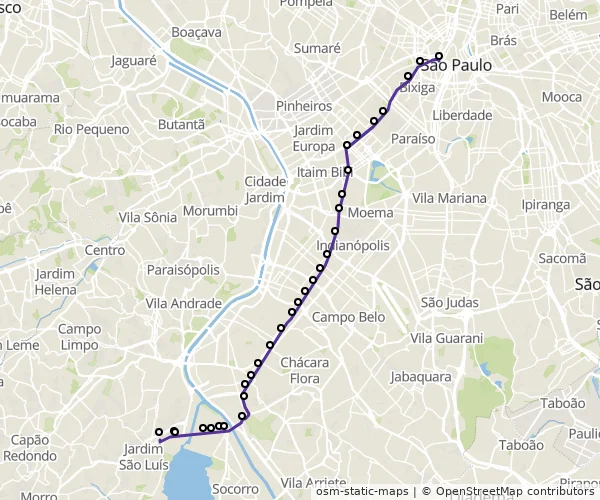 Mapa do itinerário da linha
