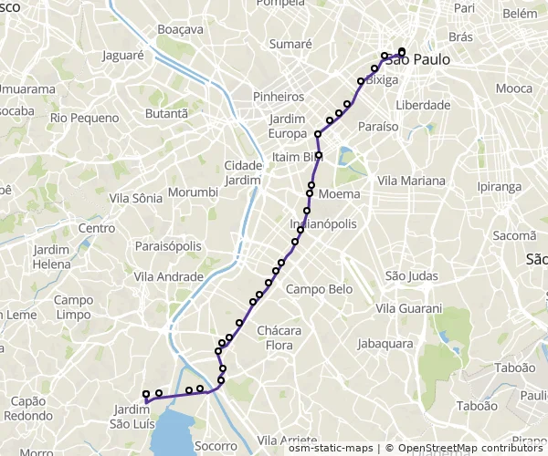 Mapa do itinerário da linha