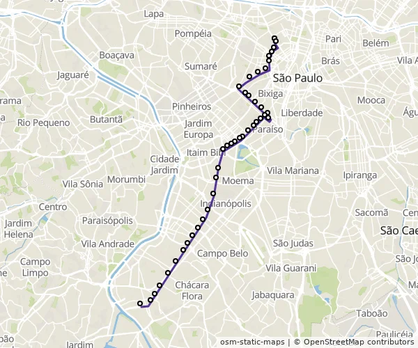 Mapa do itinerário da linha