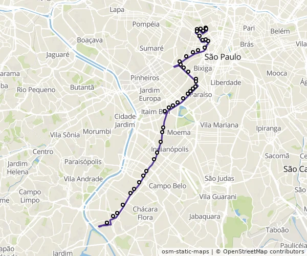 Mapa do itinerário da linha