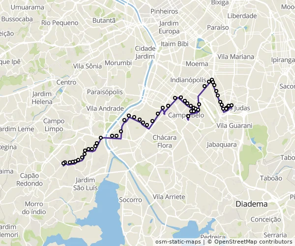 Mapa do itinerário da linha
