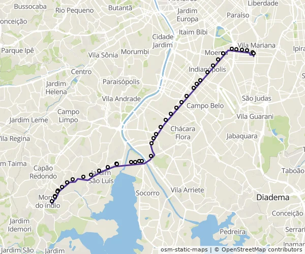 Mapa do itinerário da linha