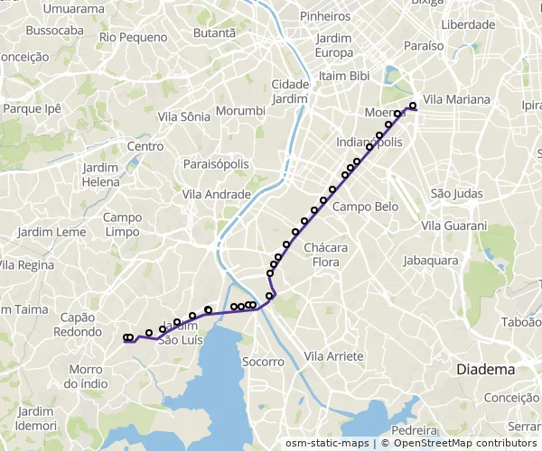 Mapa do itinerário da linha