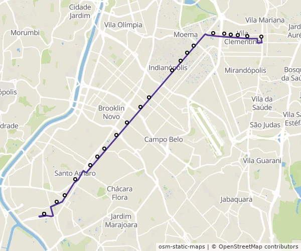 Mapa do itinerário da linha