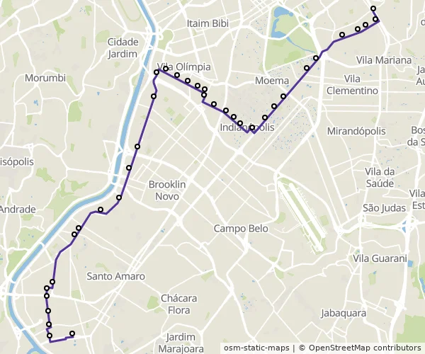 Mapa do itinerário da linha