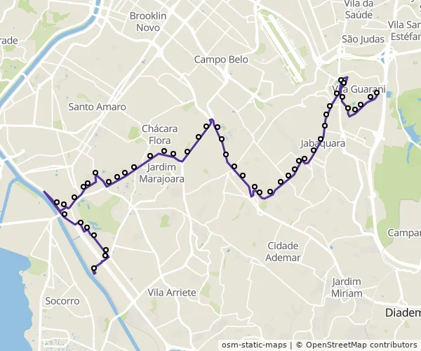 Mapa do itinerário da linha