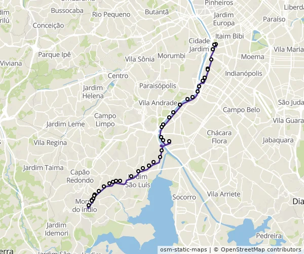 Mapa do itinerário da linha